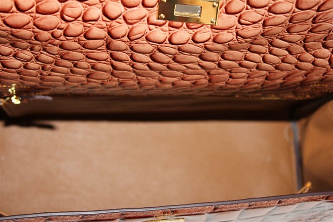 7A Replica Hermes Kelly 32cm Crocodile Veins Leather Bag Dark Coffee HC0001 (5) - Click Image to Close
